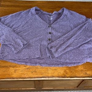 American Eagle Long Sleeve Thermal Button up Cropped Shirt for women